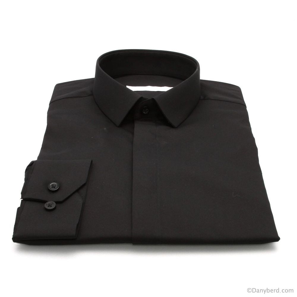 Chemise Roomy : Noire - Slim-Cut - Micro Col Cache-Boutons (chemises)
