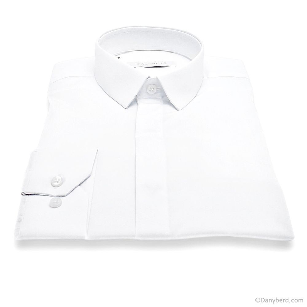 Chemise Roomy : Blanche - Slim-Cut - Micro Col Cache-Boutons (Shirts)