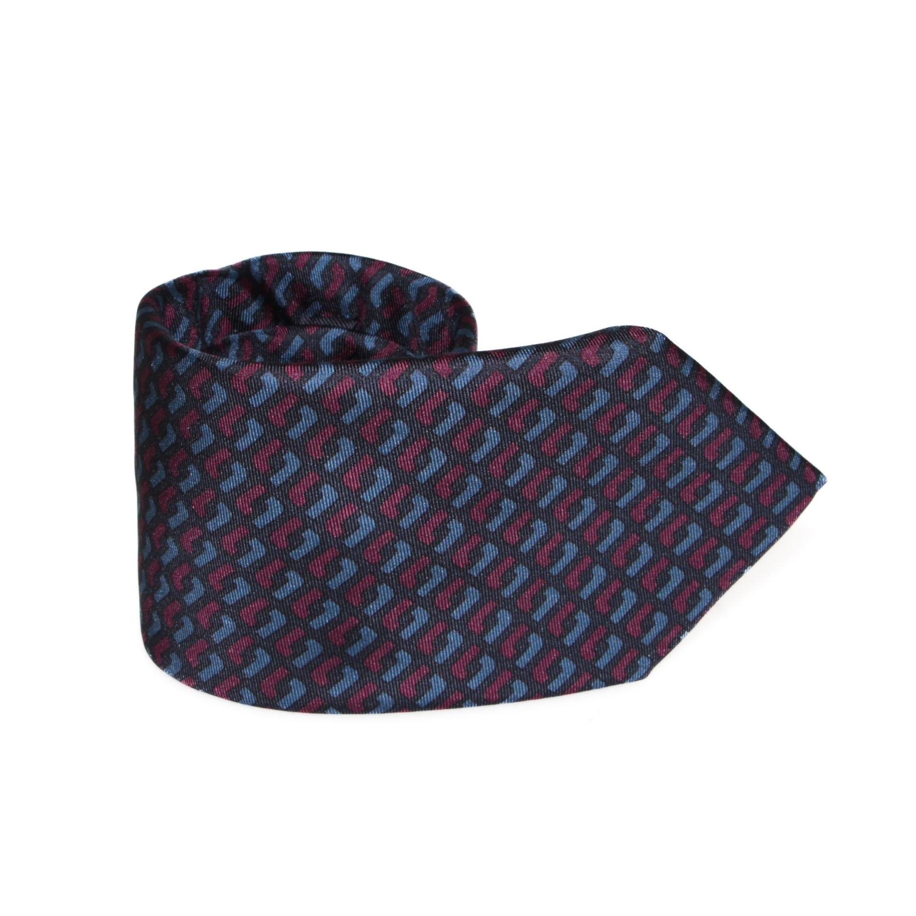 Cravate 100% Soie marine à motifs bordeaux et bleus