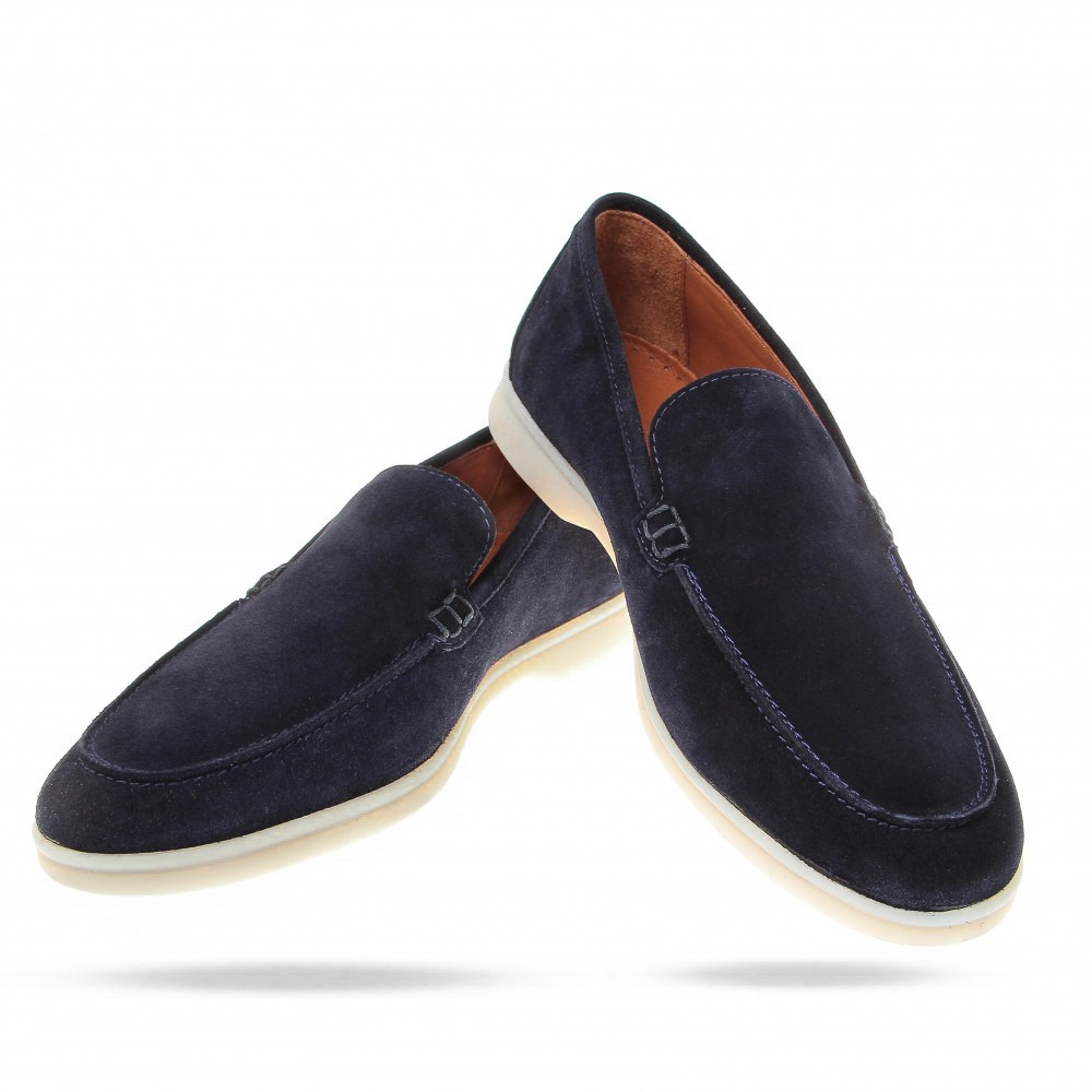 Mocassins : Marine - Veau Velours - Made in Italy (Shoes)