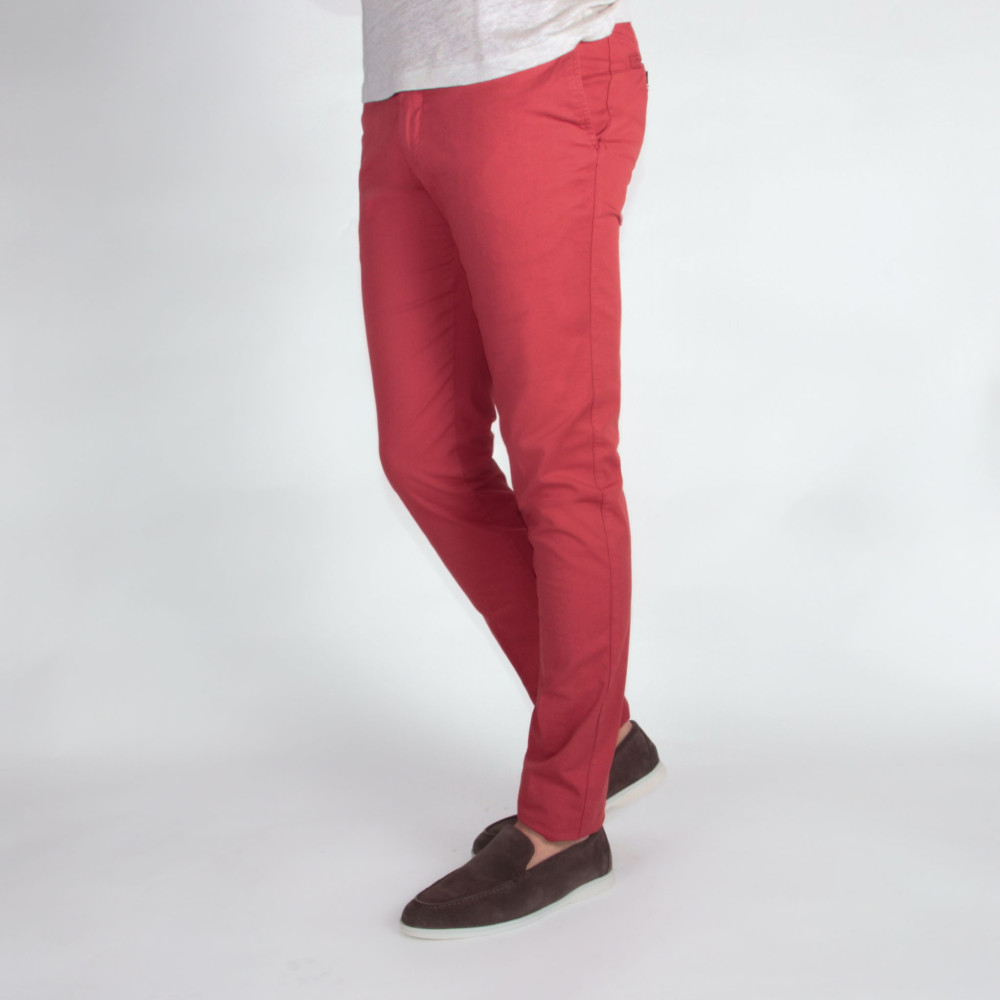 Chino Homme Coton Stretch Rouge