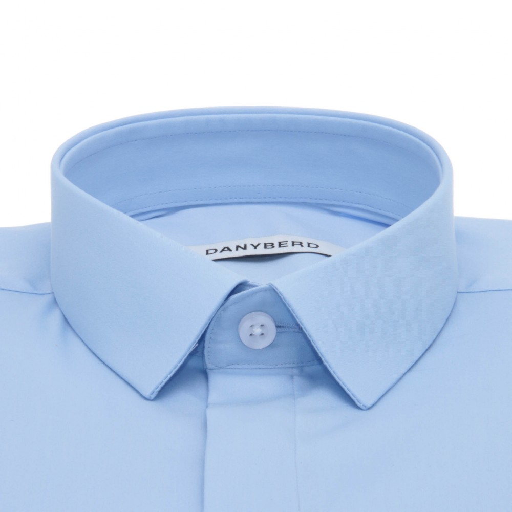 Chemise Confort : Bleue - Micro col cache-boutons