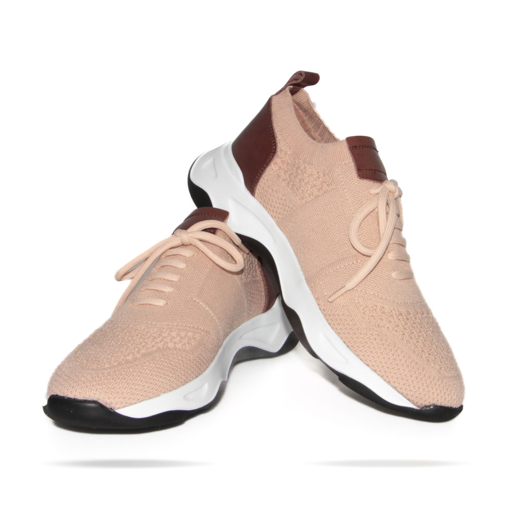 Sneakers cuir et maille beiges
