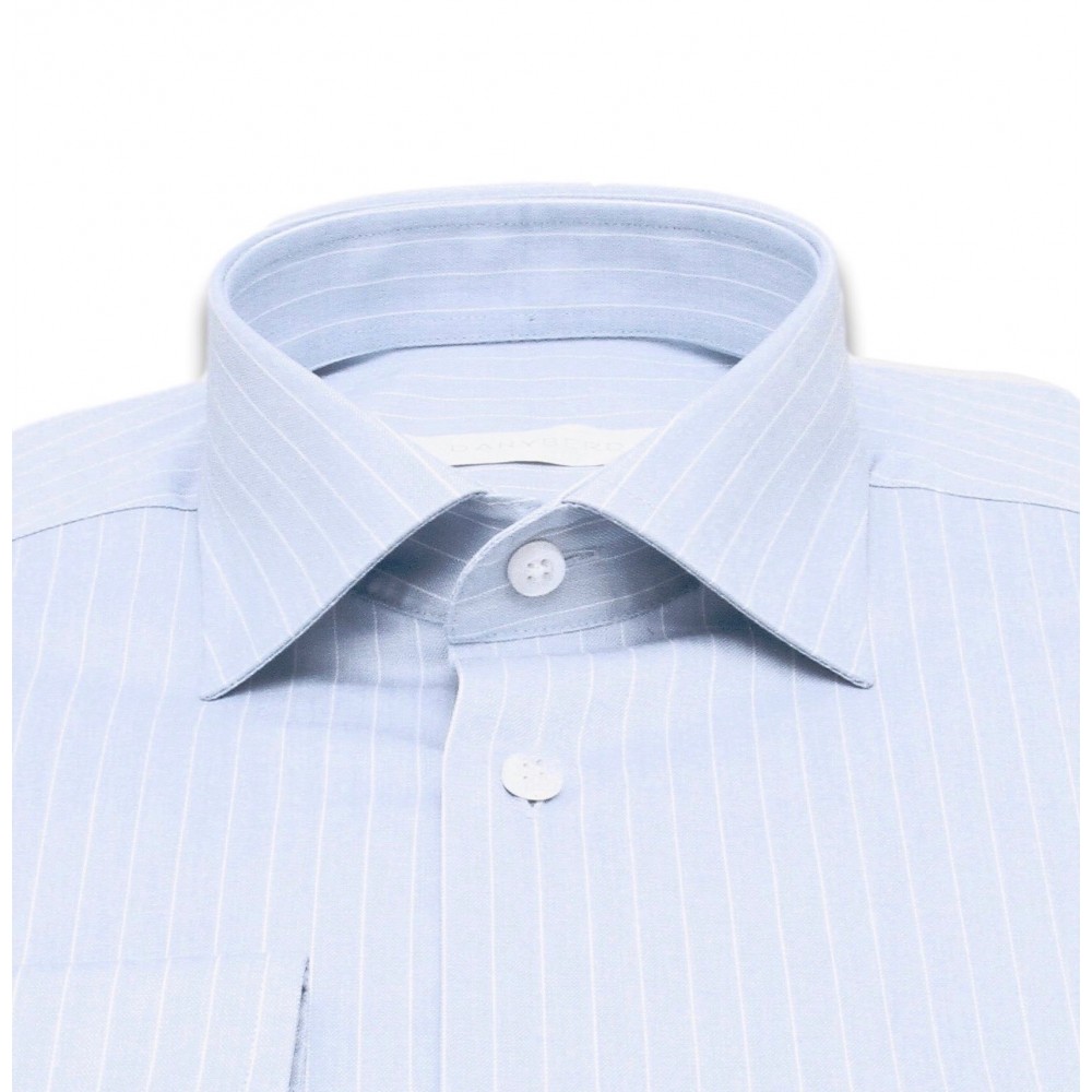 Chemise Reims : base bleue - Fines rayures blanches - Col français (chemise)