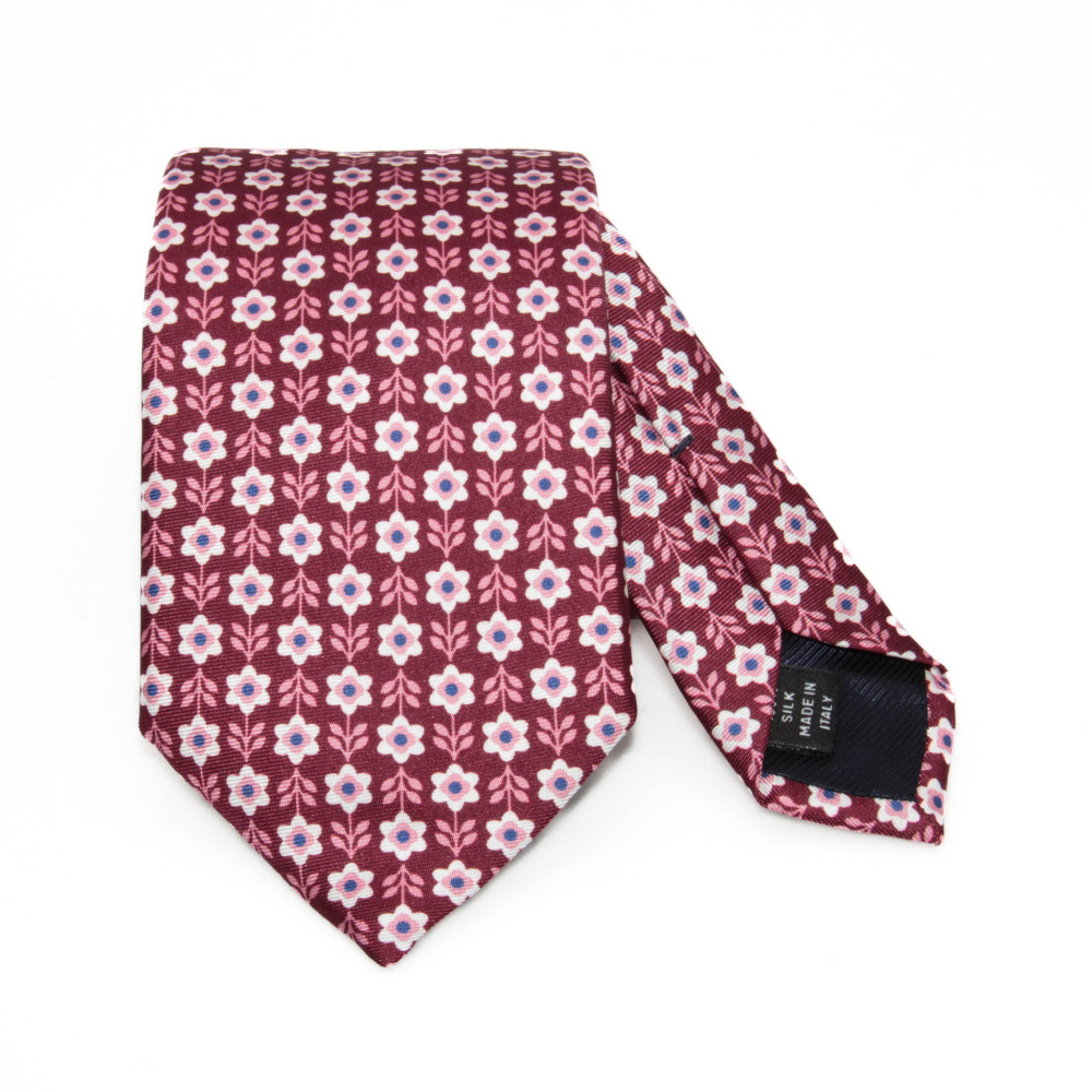 Cravate Soie Rouge à motifs fleuris