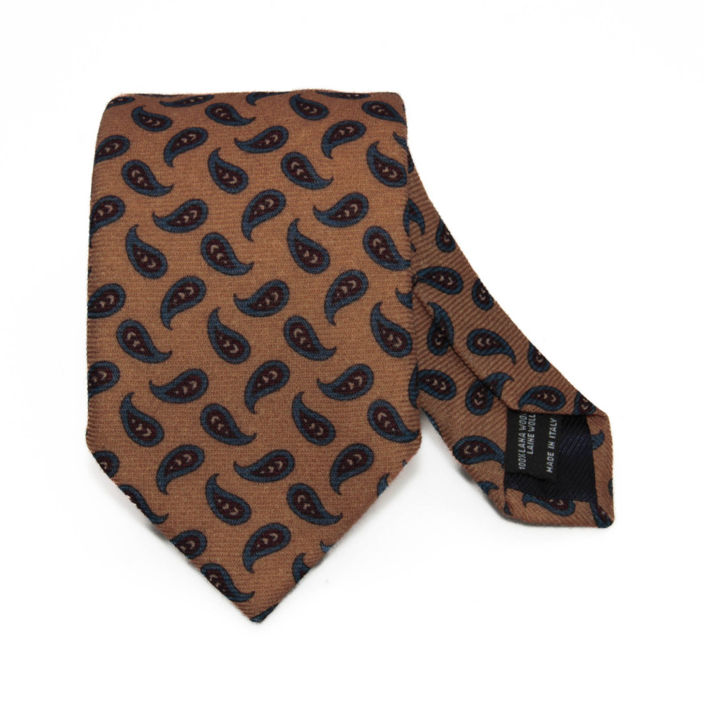 Cravate en Laine : Base marron - Motif brun et bleu
