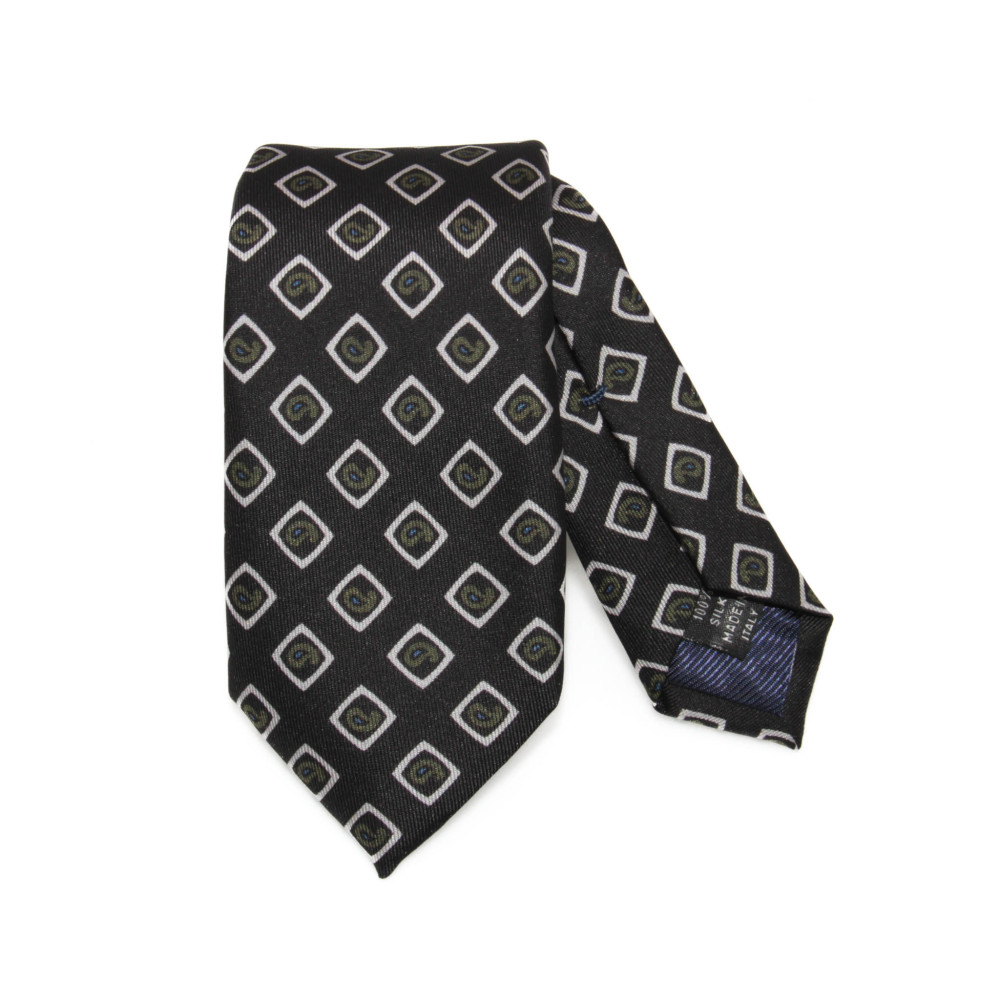  Cravate noire à motifs gris et kaki