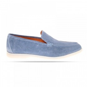 Mocassins : Loafers Bleu Ciel - veau velours - Nubuck - semelle gomme