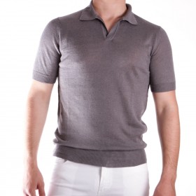 Polo Col Cubain Taupe Made in Italy Coton et Lin