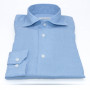 Chemise Lin : Bleu Médium - Slim-Cut - Col Italien Souple (chemise)